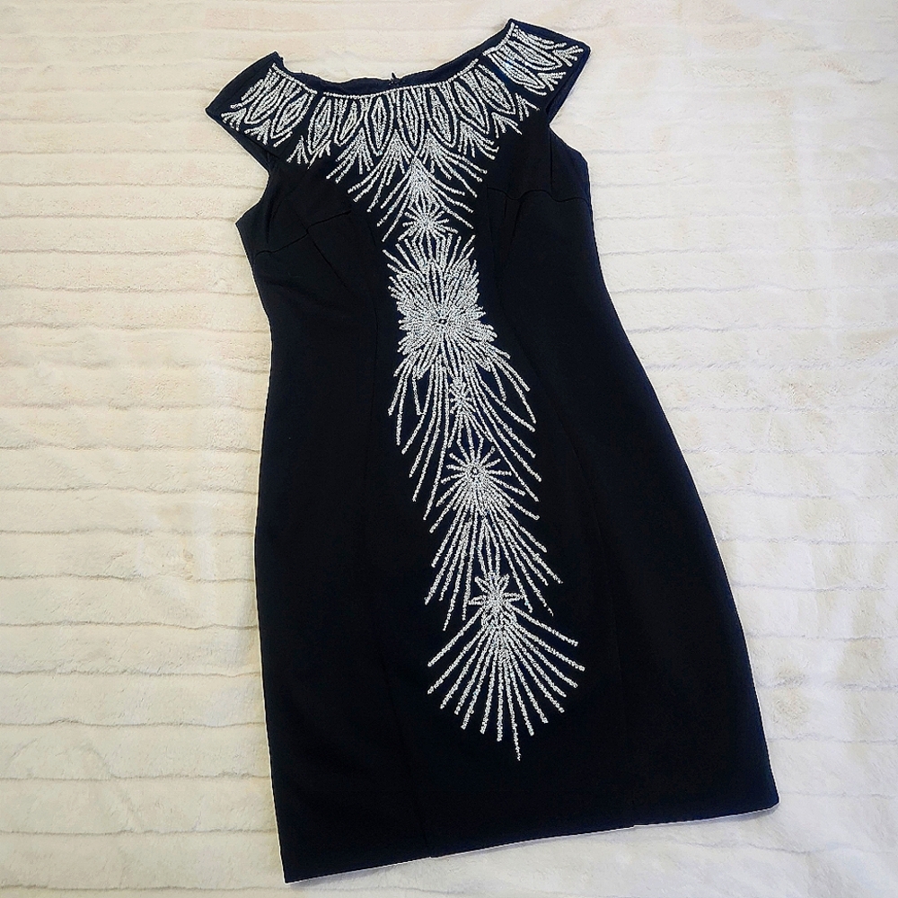 Alexia Admor Beaded Sheath Dress Size Large Art Deco Gatsby Glamour Evening Prom